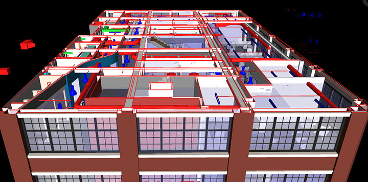 Rendering of building's HVAC system used for MEP & HVAC design-build services